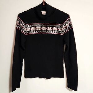 Northern Reflections 90s Vintage Fair Isle Knit Turtleneck Sweater Black Medium
